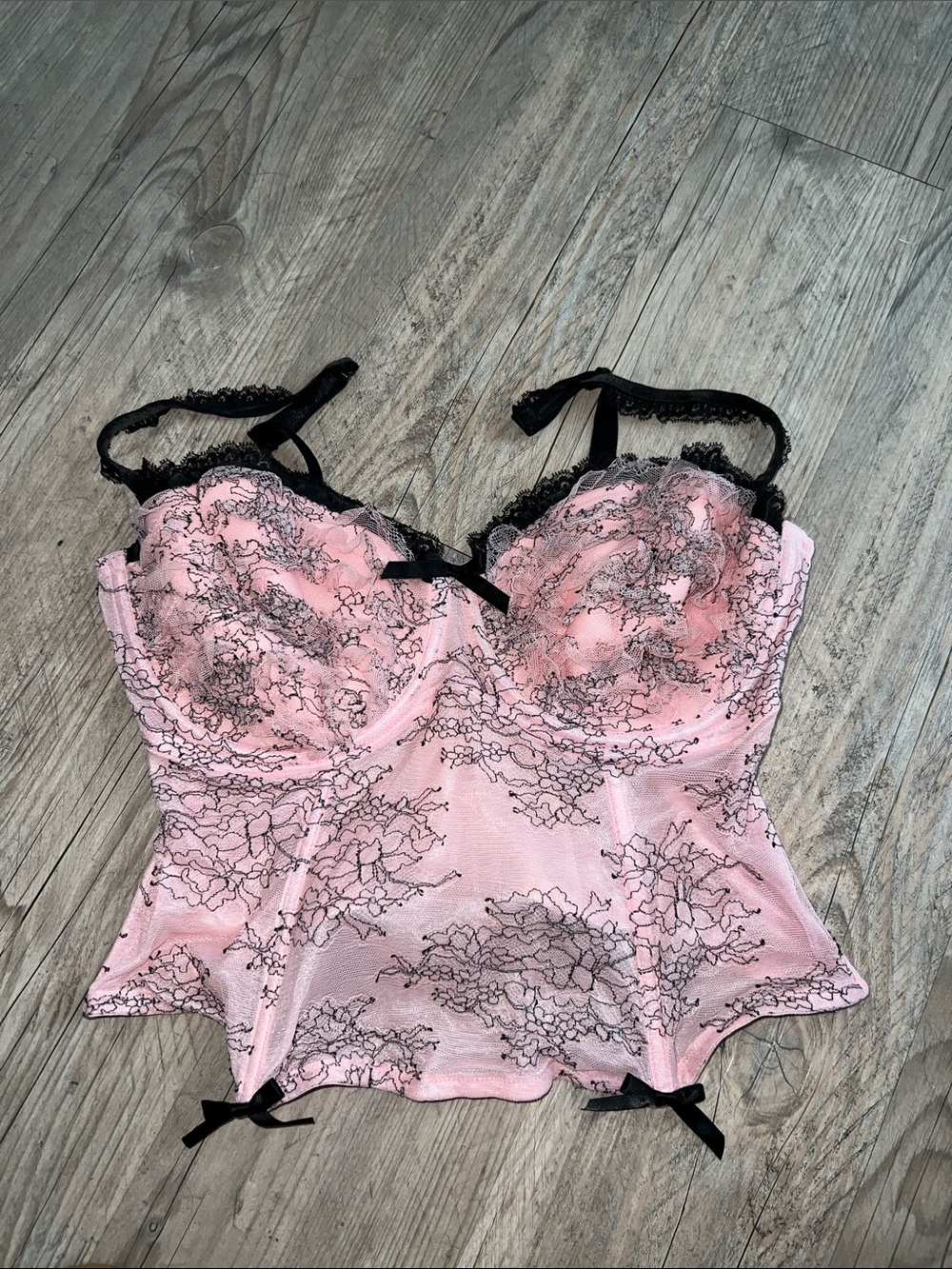 Cacique Light Pink Lace-Trim Bra Top with Black Strap Accents